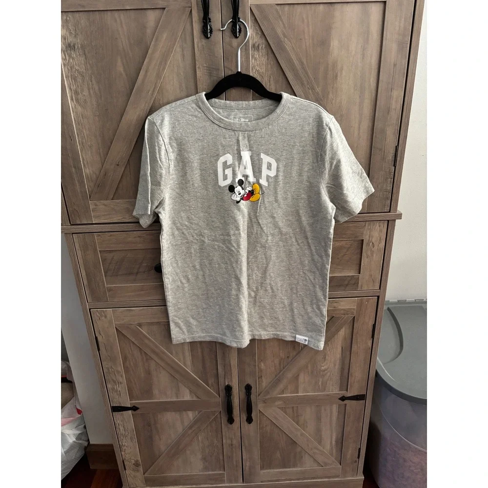 Gap Kids Disney Mickey Mouse Graphic T-Shirt Gray Heather Logo Crewneck Size L